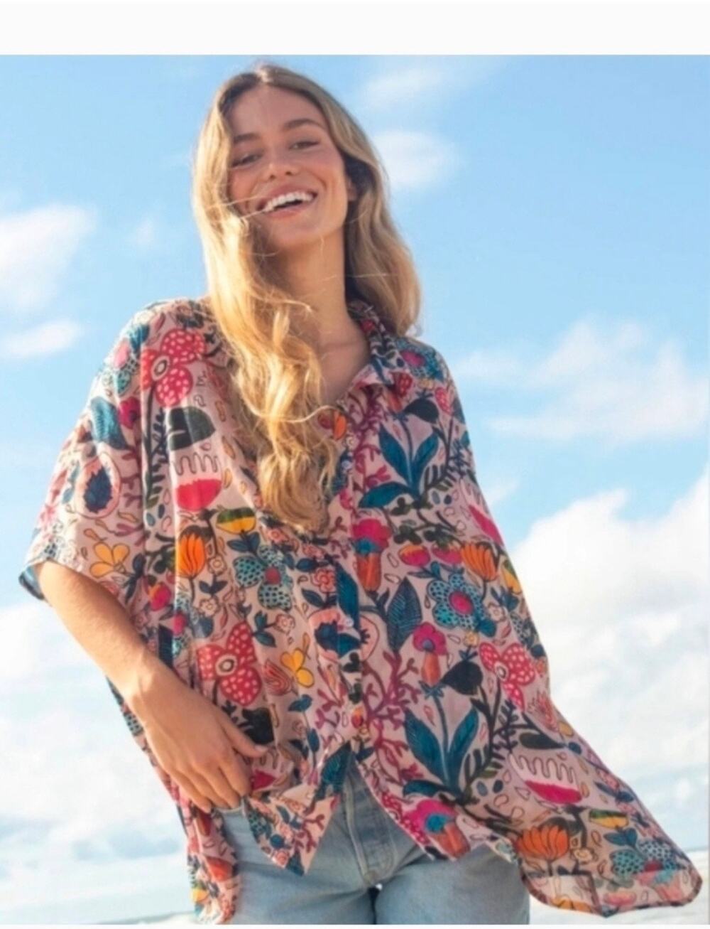 NWT Natural Life Boho 100% Cotton Oversized Blouse One Size OS Flowy NEW